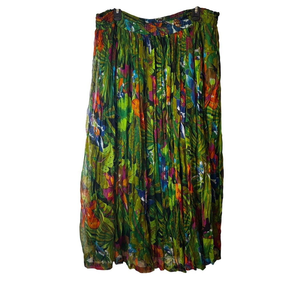 Sandy Starkman Woman's Skirt Large Maxi Artsy Boho Floral Green Blue‎ Pleated